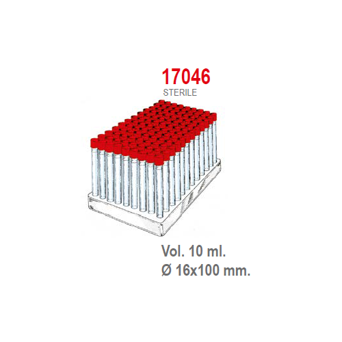Provetta cilindrica in polistirolo con tappo a vite 16x100 mm. - 10 ml. - confezione da 864 in rack da 88 posti - Sterile