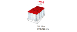 Provetta cilindrica in polistirolo con tappo a vite 16x120 mm. - 16 ml. - confezione da 864 in rack da 88 posti - Sterile