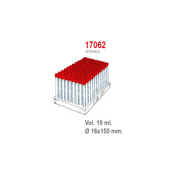 Provetta cilindrica in polistirolo con tappo a vite 16x150 mm. - 19 ml. - confezione da 864 in rack da 88 posti - Sterile