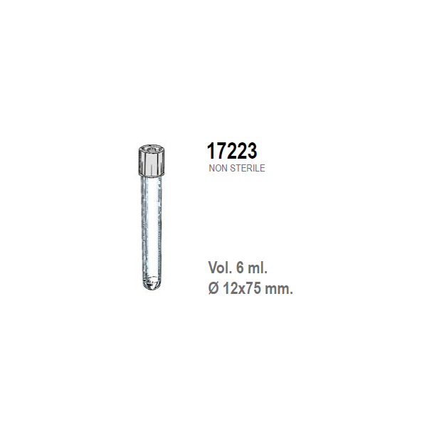 Provetta cilindrica in polistirolo trasparente con tappo a doppia chiusura 12x75 mm. - 6 ml. - confezione da 1000