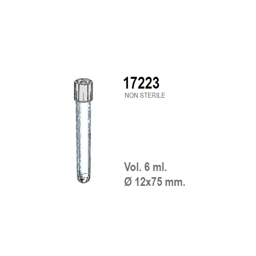 Provetta cilindrica in polistirolo trasparente con tappo a doppia chiusura 12x75 mm. - 6 ml. - confezione da 1000