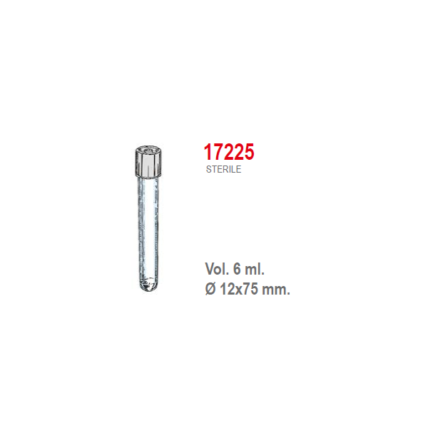 Provetta cilindrica in polistirolo trasparente con tappo a doppia chiusura 12x75 mm. - 6 ml. - confezione da 1000 Sterile