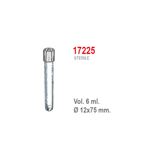 Provetta cilindrica in polistirolo trasparente con tappo a doppia chiusura 12x75 mm. - 6 ml. - confezione da 1000 Sterile