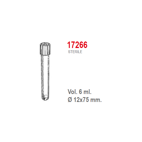 Provetta cilindrica in polipropilene con tappo a doppia chiusura 12x75 mm. - 6 ml. - confezione da 1000 Sterile