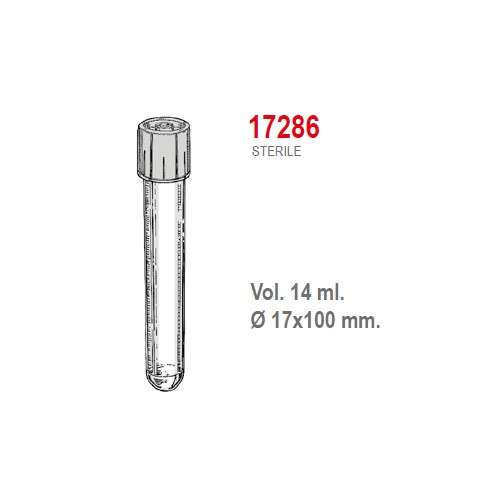 Provetta cilindrica in polipropilene con tappo a doppia chiusura 17x100 mm. - 14 ml. - confezione da 800 Sterile