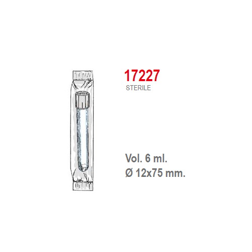 Provetta cilindrica in polistirolo trasparente con tappo a doppia chiusura 12x75 mm. - 6 ml. - confezione da 500 Sterile singola