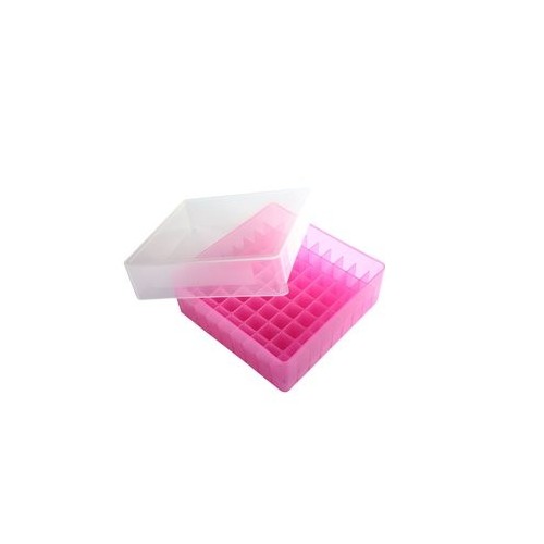 Scatole criogeniche in PP colore rosa 81 posti per microprovette da 1,5 / 2,0 ml.