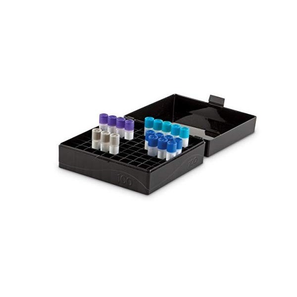 Scatole criogeniche in PP colore nero 100 posti per microprovette da 1,5 / 2,0 ml. Scatole criogeniche in PP colore nero 100 posti per microprovette da 1,5 / 2,0 ml.