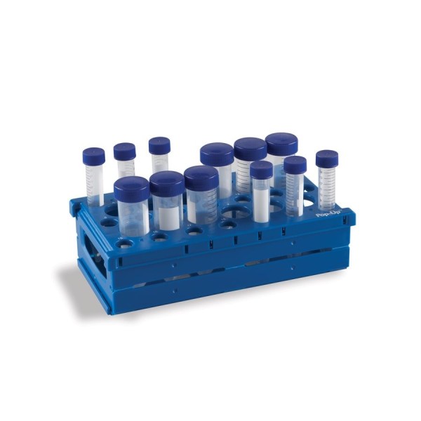 Portaprovette in PP apri / chiudi - blu per provette da 15 e 50 ml.