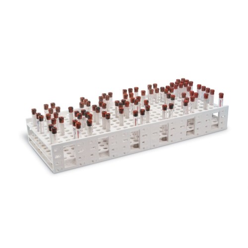 Portaprovette Mega Rack in PP bianco 216 posti per provette da 5 a 7 ml.