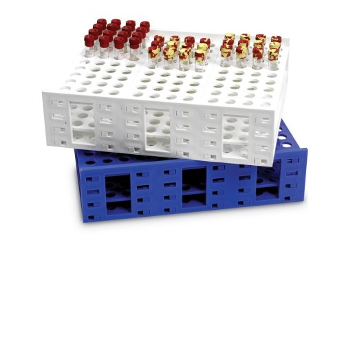 Portaprovette Mega Rack in PP bianco 120 posti per provette da 10 ml.