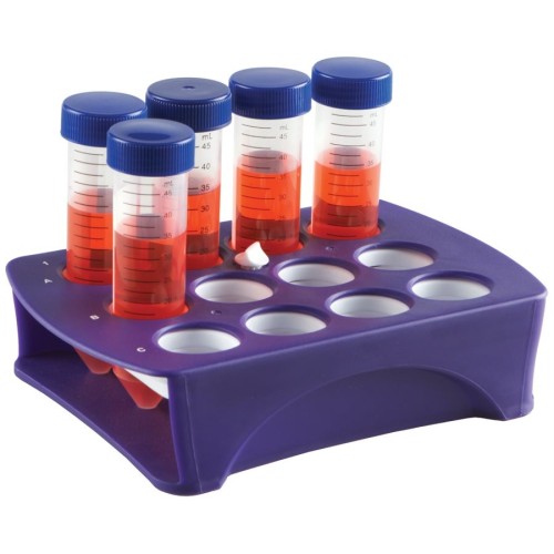 Portaprovette in PP viola 12 posti per provette da 15 e 50 ml.