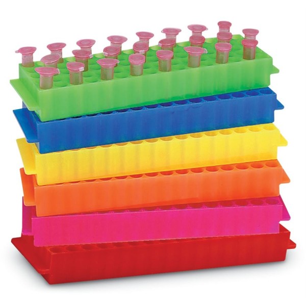 Portaprovette in PP bianco 80 posti per microprovette da 1,5 - 2,0 ml.-confezione da 5