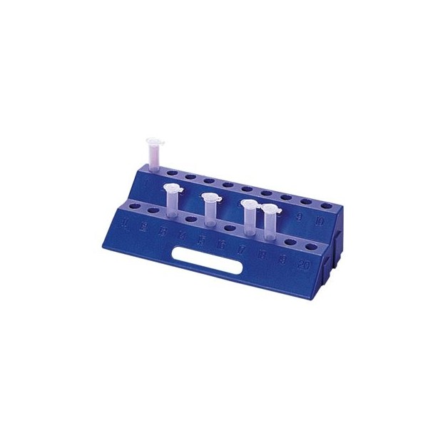 Portaprovette ad incastro in PP blu 20 posti per microprovette da 1,5 - 2,0 ml. Portaprovette ad incastro in PP blu 20 posti per microprovette da 1,5 - 2,0 ml.
