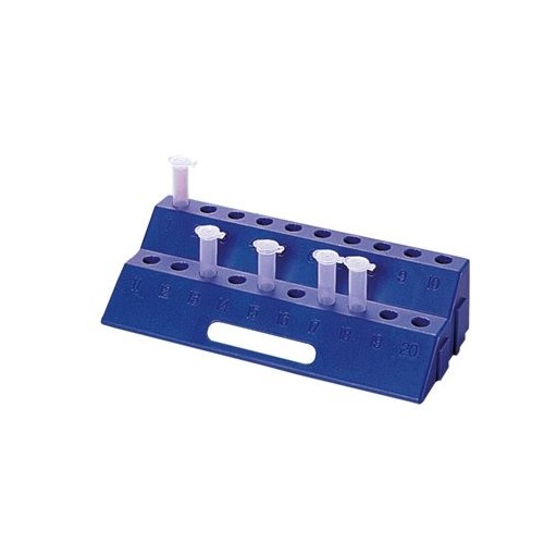 Portaprovette ad incastro in PP blu 20 posti per microprovette da 1,5 - 2,0 ml.