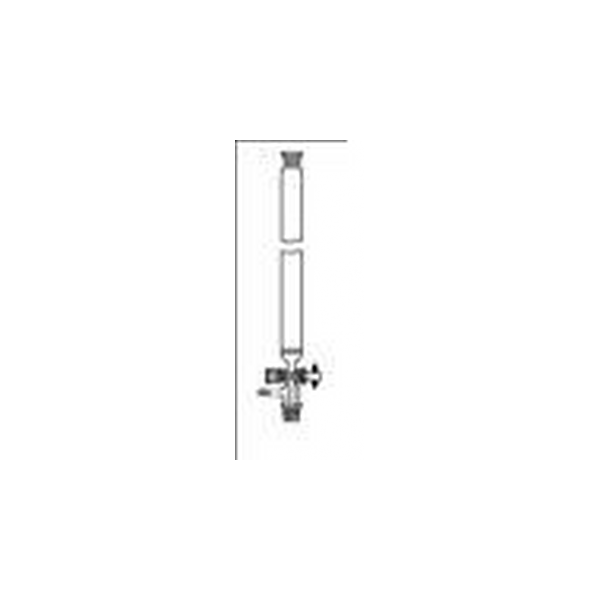 Colonna per cromatografia in vetro boros. setto poroso dim. utili 10 x 200 mm. presa per il vuoto rub. teflon e coni 14/23