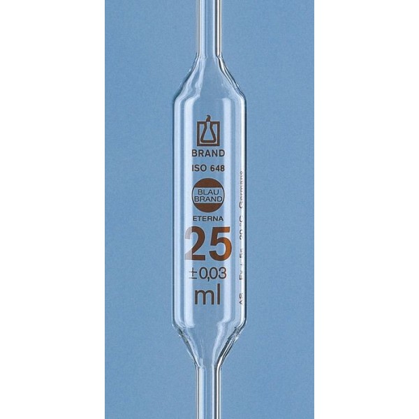 Pipetta in vetro tarata 1 tratto ml. 25 in classe AS certificata