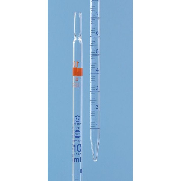 Pipetta in vetro graduata tipo 2 USP - ml. 2 divisione 1/50 in classe AS - estermità superiore per tampone di cotone