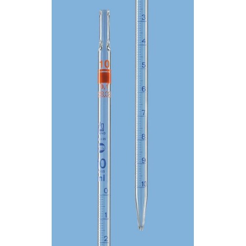 Pipetta in vetro graduata tipo 1 - ml. 25 divisione 1/10 in classe AS - estremità superiore per tampone di cotone