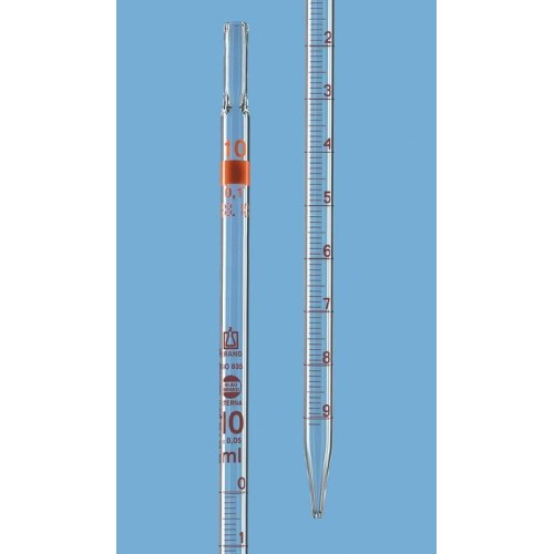 Pipetta in vetro graduata tipo 3 - ml. 10 divisione 1/10 in classe AS - estremità superiore per tampone di cotone