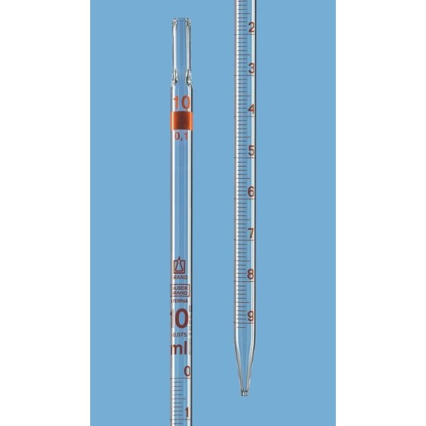 Pipetta in vetro graduata tipo 3 - ml. 5 divisione 1/10 in classe B - estremità superiore per tampone di cotone