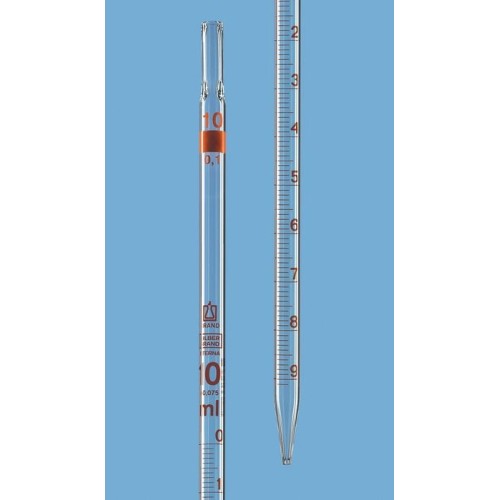 Pipetta in vetro graduata tipo 3 - ml. 25 divisione 1/10 in classe B - estremità superiore per tampone di cotone