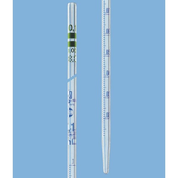 Pipetta in vetro graduata calibrata a contenere - ml. 0,1 divisione 1/1000 in classe A Pipetta in vetro graduata calibrata a contenere - ml. 0,1 divisione 1/1000 in classe A