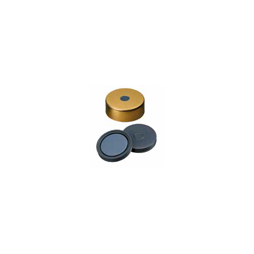 Tappo crimp magnetico oro ND 20 forato con setto Pharma-Fix in bromobutile/PTFE grigio