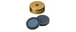 Tappo crimp magnetico oro ND 20 forato con setto Pharma-Fix in bromobutile/PTFE grigio