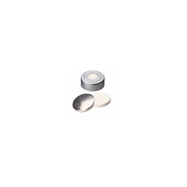 Tappo crimp in alluminio per spazio di testa ND 20 forato con setto in Silicone bianco/alluminio