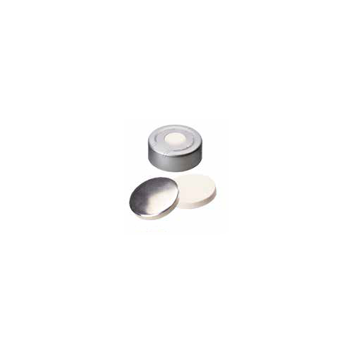Tappo crimp in alluminio per spazio di testa ND 20 forato con setto in Silicone bianco/alluminio