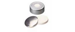 Tappo crimp in alluminio per spazio di testa ND 20 forato con setto in Silicone bianco/alluminio